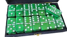 Domino Double 6 Marbleized Green Jumbo Tournament Size w/Spinners in Velvet Box