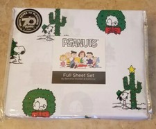 Peanuts Snoopy FULL Sheet Set 4pc Christmas Cactus Tree Holiday Wreath NEW