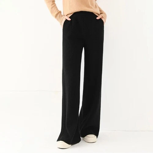 Pantalones sueltos de cachemir de cintura alta para mujer - Imagen 8 de 31