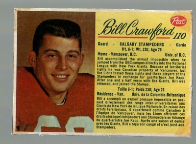 1963 Post Cereal CFL #110 Bill Crawford