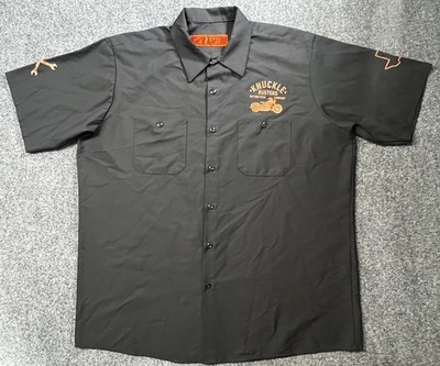 Men's Red Kap Button Up Mechanic Shirt Knuckle Busters XL Black Short Sleeve