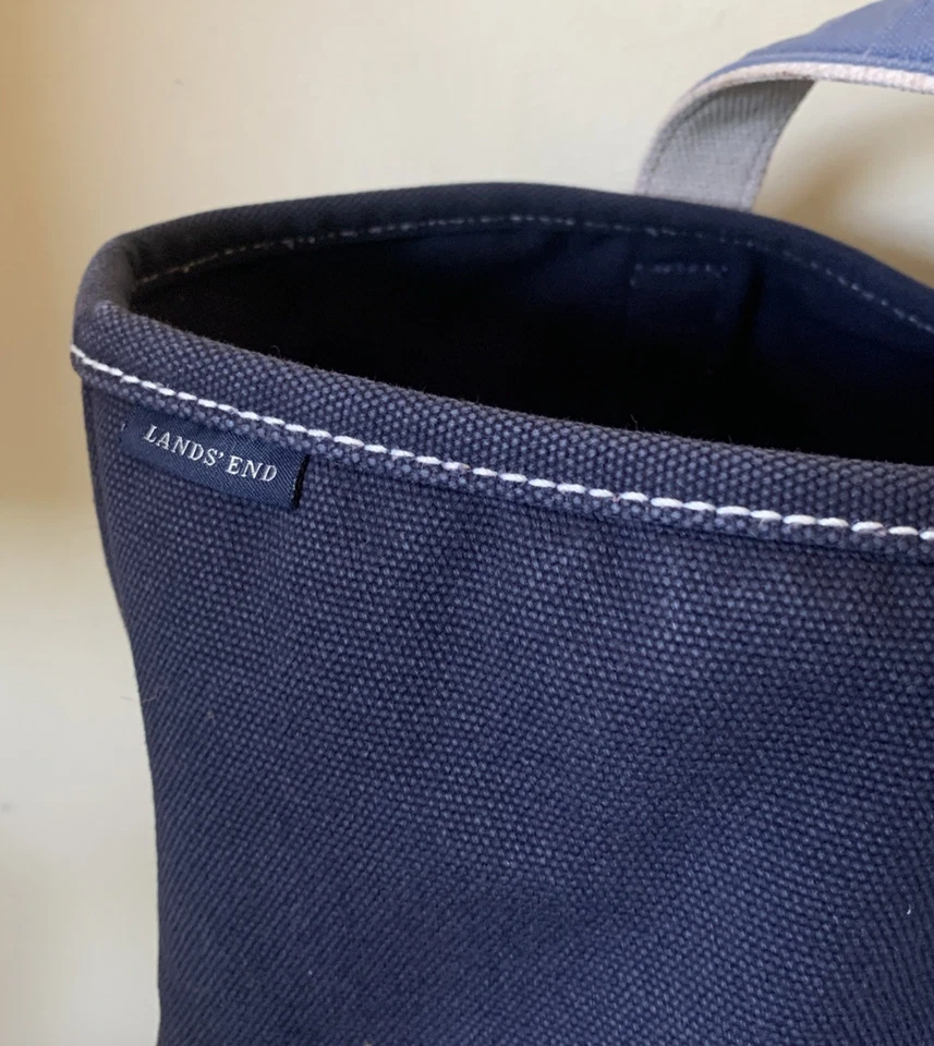 Bolso de lona Lands End para barco y mano azul y blanco resistente grande Foto 2 de 4