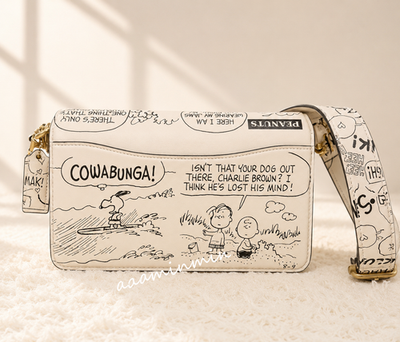 NWT Coach X Peanuts Tabby Shoulder Bag 26 With Newspaper Print