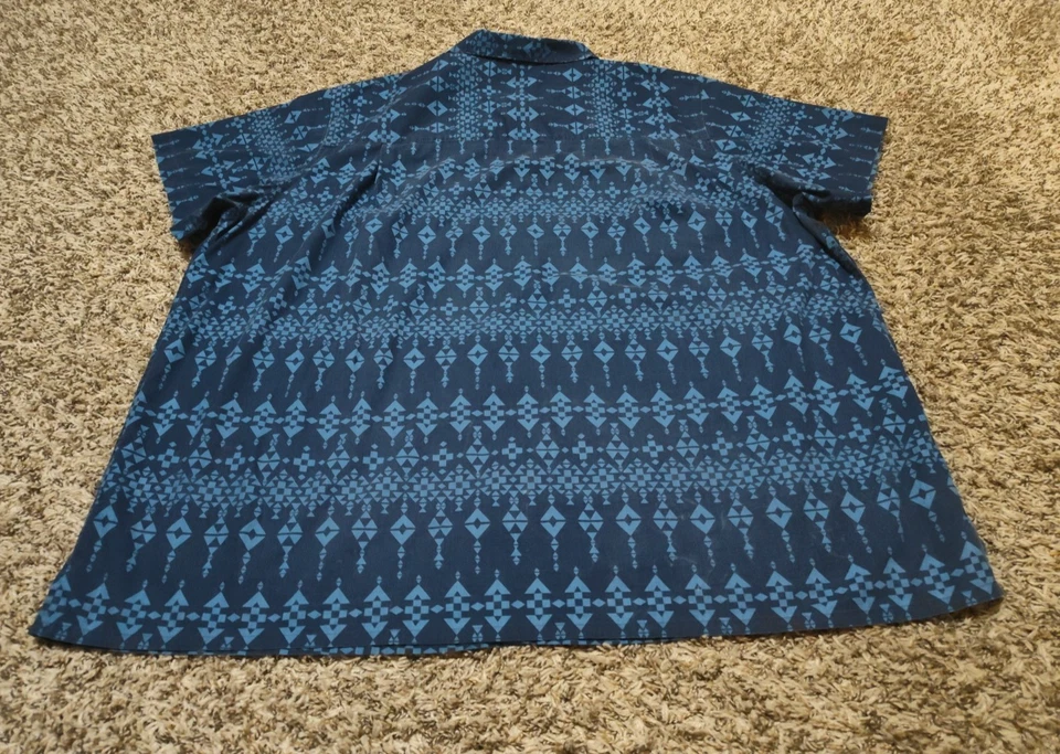 Boulder Creek Shirt Mens 4XL Big 4XB Blue Aztec Geometric Short Sleeve Button Up - Image 3 of 4