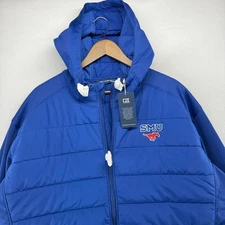 SMU Mustangs Jacket Men's 3XL Blue Zip Eco Hybrid Hooded Puffer Embroidered NEW