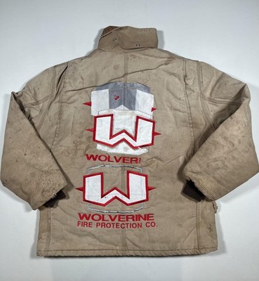 Carhartt Wolverine Fire Protection Coat Mens Brown Canvas Quilted Insulated Read