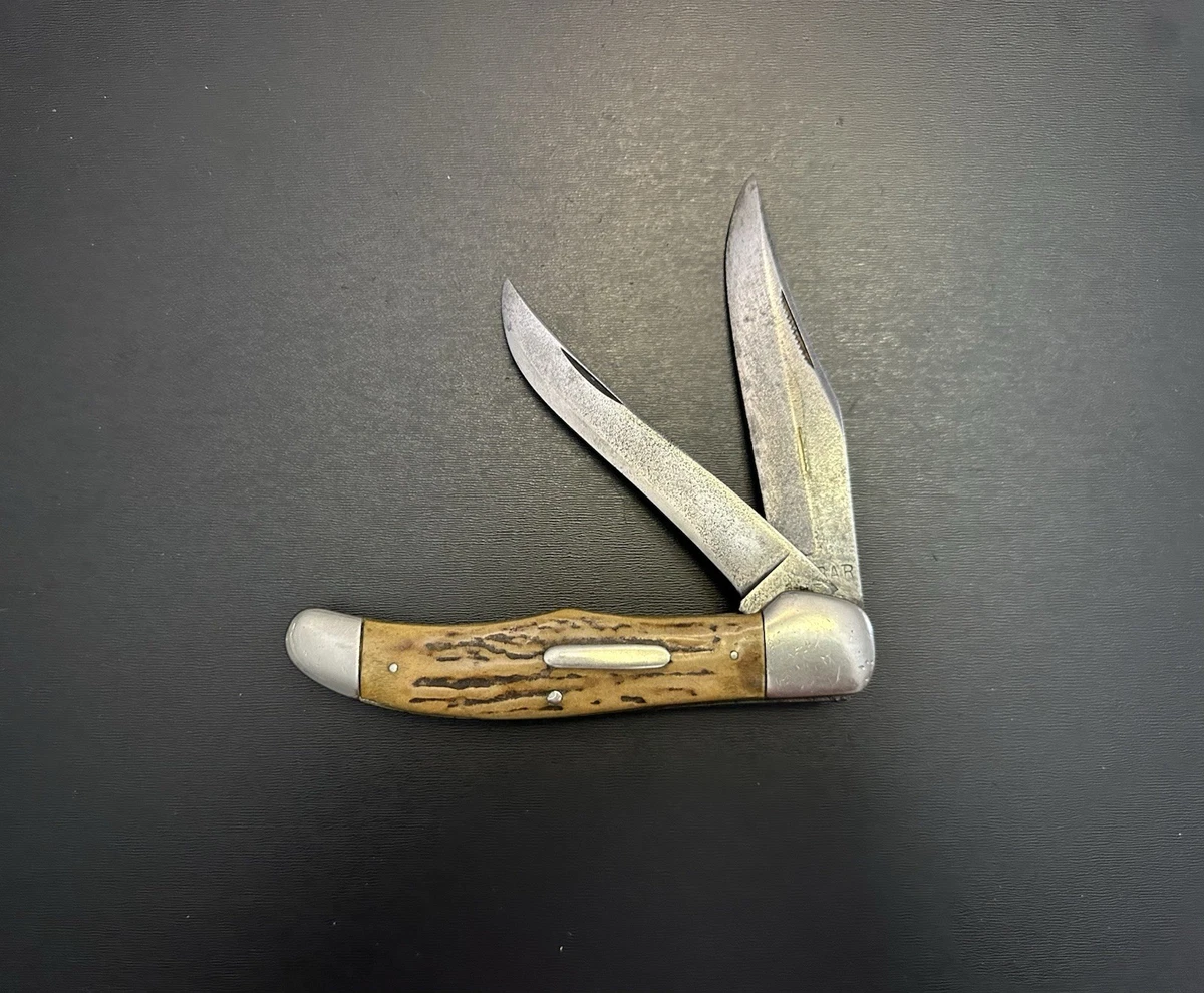 KA-BAR ビンテージ 2枚刃 スウェルセンターペンナイフ KA-BAR 2 Blades Stag/Antler Handle Collectible Folding Knives for