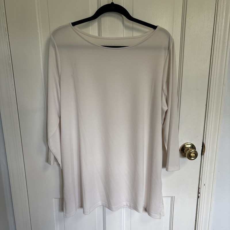 Susan Graver Women's Modern Liquid Knit Bateau Neck Top Cream Petal Size XL