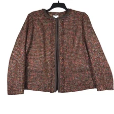 Chico's Metallic Tweed Blazer Jacket Women's XL Brown Open Front Career Classic