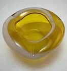 MCM Murano Glass Ashtray In Yellow & White 5.5 Polished Pontil Vintage