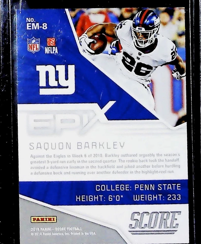 2019 Panini Score Football Saquon Barkley EPIX EAGLES GIANTS - Image 2 of 2