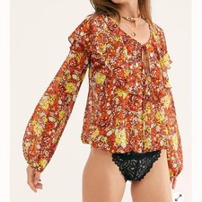 Free People Intimately Free Say It To Me Floral Boho Prairie Bodysuit Size Small