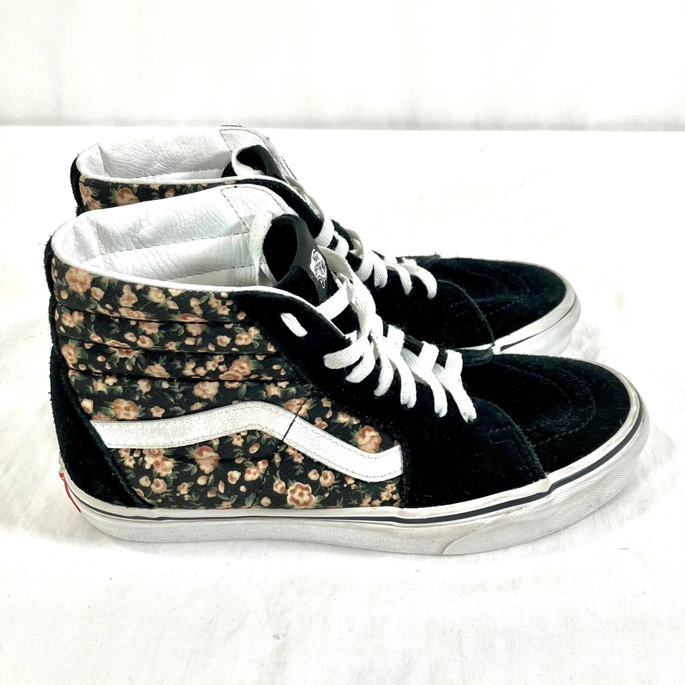 Zapatillas altas Vans Sk8 Hi negras con estampado floral para mujer talla 8,5 Foto 3 de 4