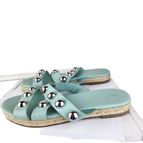 Marc Fisher Sea Green Criss Cross Sandals Studded Slide On Shoes Sz 9M - Picture 3 of 8