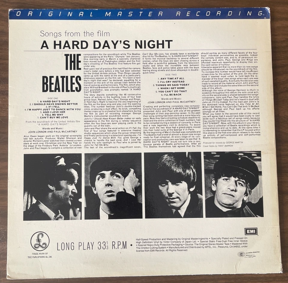THE BEATLES A HARD DAY'S NIGHT MFSL 1-103 MOFI ORIGINAL MASTER RECORDING EX - Image 2 of 4