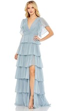 Mac Duggal Slate Blue Ruffle Layered Dress Gown Size 4 $398