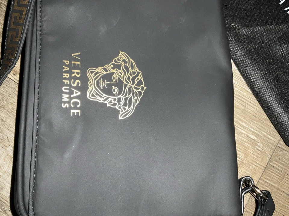 Versace Parfums Black Crossbody Bag with Gold Accent Strap - Image 2 of 4
