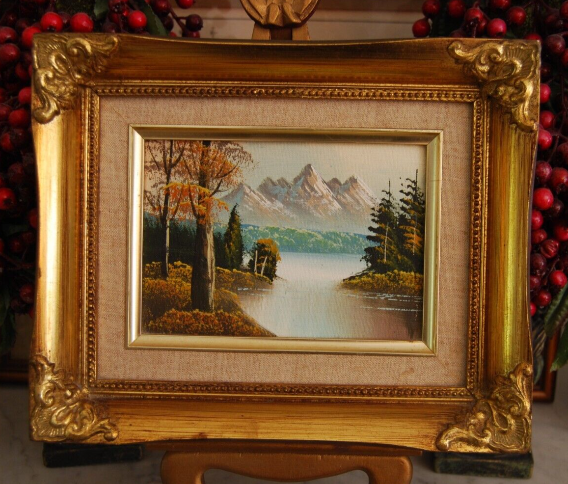 SMALL VINTAGE 1970'S FRAMED ORIGINAL OIL MOUNTAINS FOREST