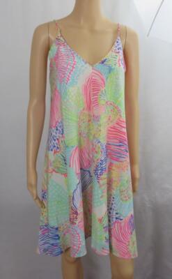 Lilly Pulitzer Clara Roar Of The Sea Multicolor Silk Slip Shift Dress SZ M