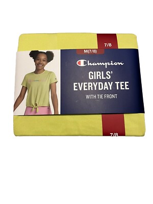 Champion Girls' Top M Short Sleeve  Front Tie Tee T Shirt Lime Yellow Size M 7/8