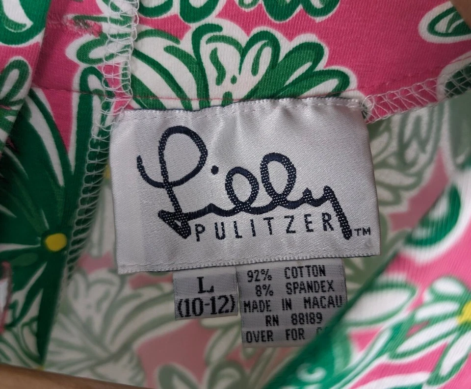 Vestido Lilly Pulitzer Vintage Anos 80 Anos 90 Verde Rosa Floral Algodão Elastano AOP Grande - Imagem 4 de 4