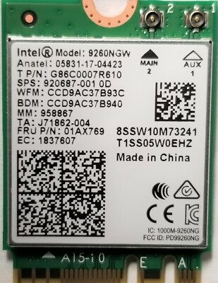 Intel 9260NGW IEEE 802.11ac Bluetooth 5.0 Wi-Fi/Bluetooth Adapter Wireless-AC 