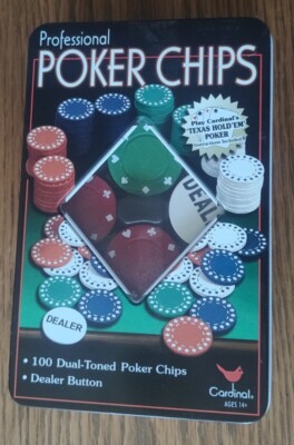 100 Pokerchips Dealerbutton Set in Metallbox sehr guter Zustand 