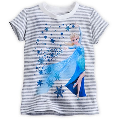 DISNEY STORE FROZEN ELSA STRIPED TEE T-SHIRT GIRLS NWT GLITTER ACCENTS