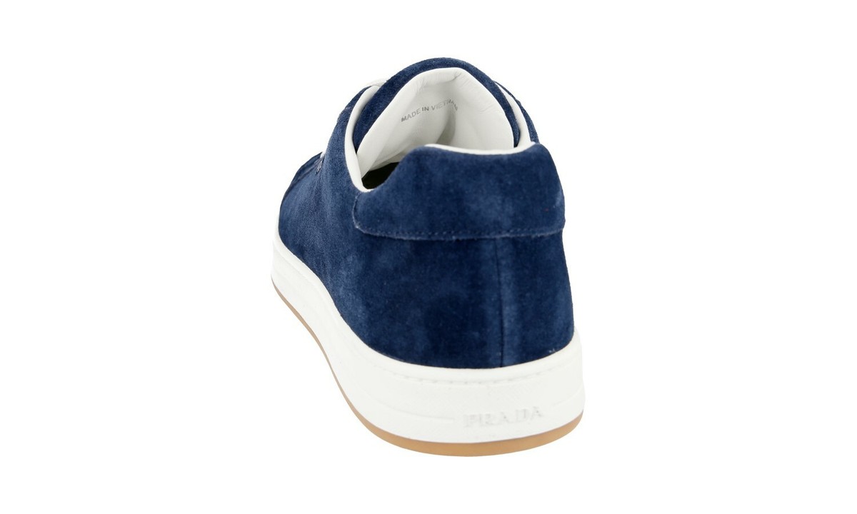 スニーカー PRADA Navy blue canvas and suede Downtown sneakers PRADA Suede Downtown Sneakers - 4E3507 - Navy Blue White NEW