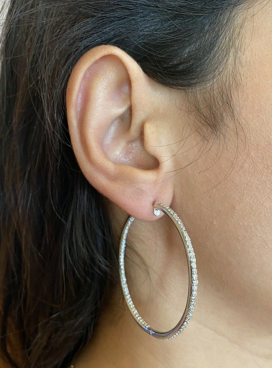 ピアス LOVE ME MONSTER Surgical Big Ring Earrings L203MER130 2.46cts Inside Out Round Diamond Large Hoop Earrings in 14k