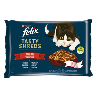 Purina Felix Tasty Shreds Feuchtfutter Für Katzen Landgeschmack In Soße 4x80g