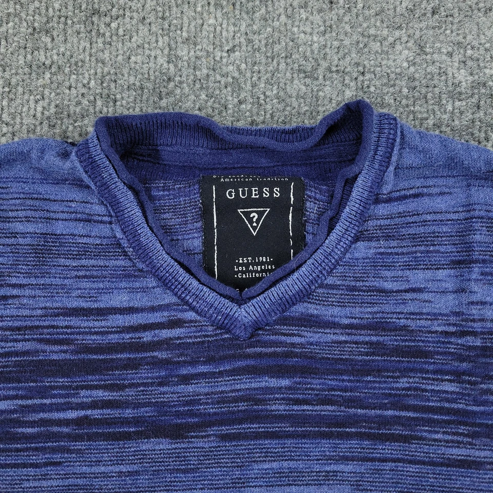 Suéter Guess Para Mujer XS Azul Rayas Tejido Cuello en V Manga Larga Elástico Pullover Foto 3 de 4