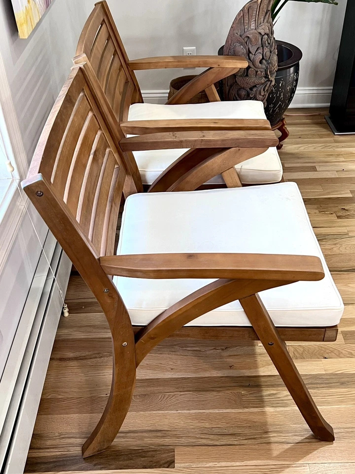 CoastSide Outdoor 2 Piece Teak Finish Acacia Wood Bistro Set with Cream Cushions - Image 4 of 4