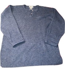 JHC Blue Shetland WOOL Sweater Lrg Button Neck Henley Womens Split Side Neutral