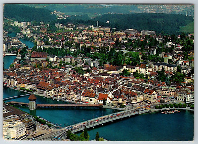 c1980s Luzern Aerial View Switzerland Vintage Postcard