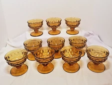 VTG Indiana Colony Whitehall Cubist Amber Footed Berry Dessert Bowls  Set of 10