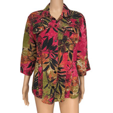 Chico  s 100 linen Shirt Jacket Multicolor tropical Floral Blazer size 2 or L