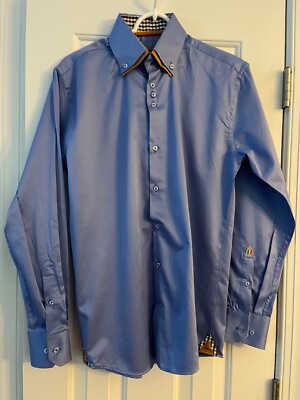 WAM DENIM Button Up Blue Collared Long Sleeve Shirt, Medium