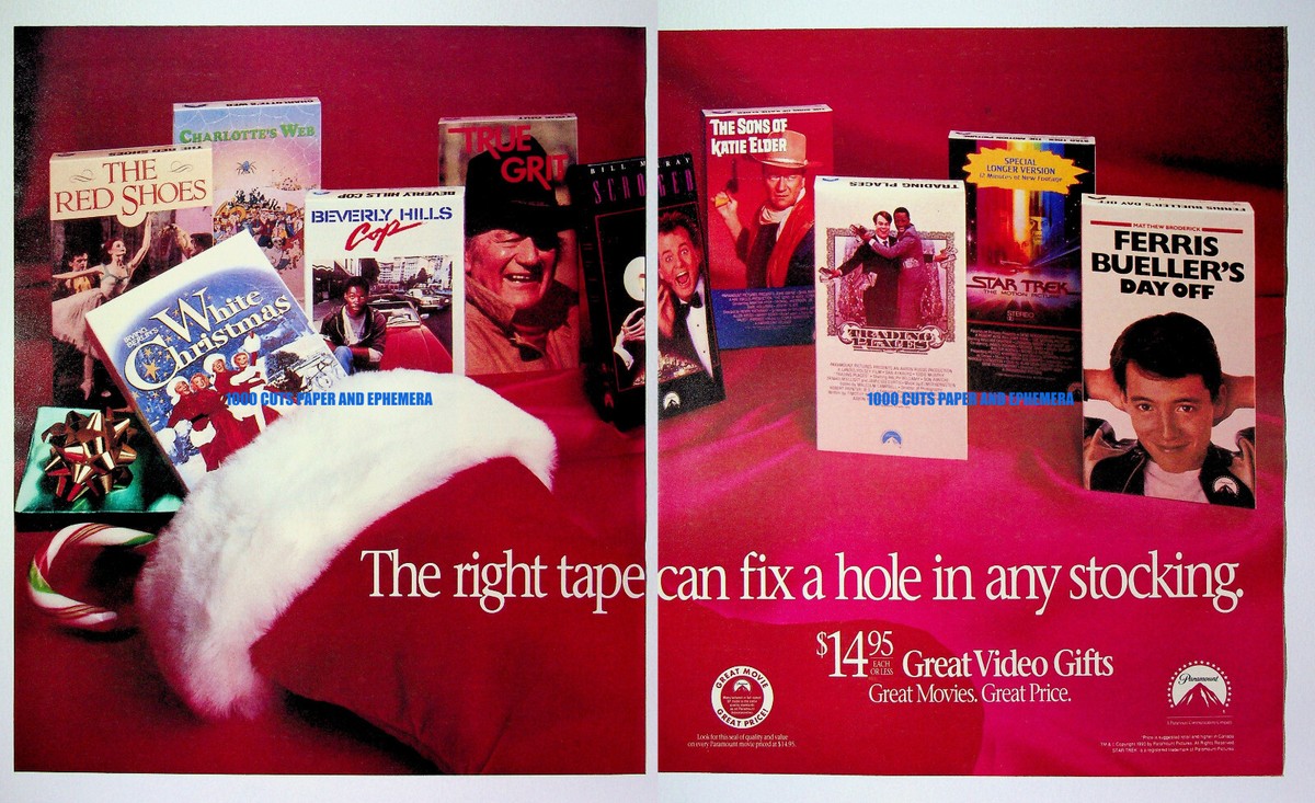 Paramount VHS Christmas Stockings 1990 Trade Print Magazine Ad