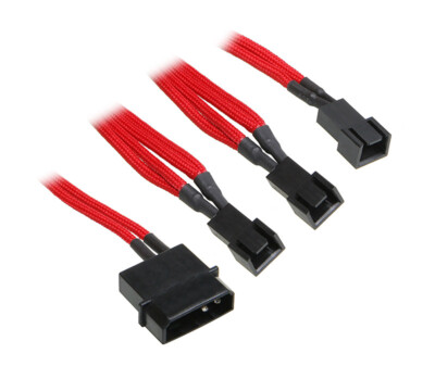 BitFenix Molex zu 3x 3-Pin Adapter 20cm - sleeved rot/schwarz