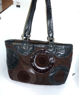 COACH Circle Patchwork East West Tote Black Brown F15466 Shoulder