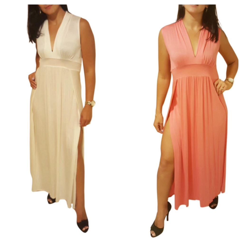 PLUS size SLIT maxi dress KNIT halter 2X 3X salmon PINK white IVORY | eBay
