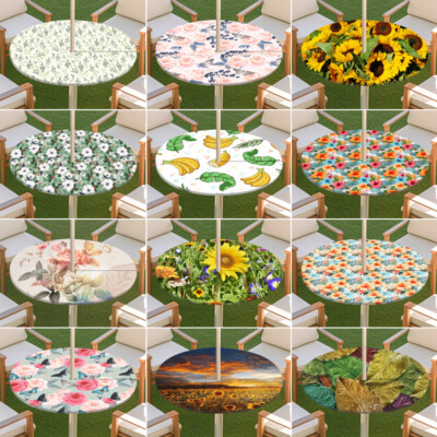 Outdoor Round Table Cover Waterproof Patio Umbrella Hole Elastic Tablecloth 