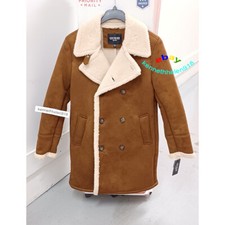 GUESS FAUX SHEARLING OVERCOAT JACKET COAT COGNAC MENS SIZE SMALL