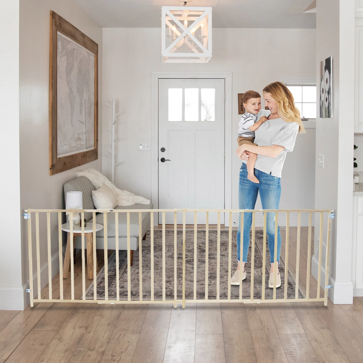 Natural Wood Swing Baby Gate Expandable Health Safety 60 X 103 Inch Extra Wide