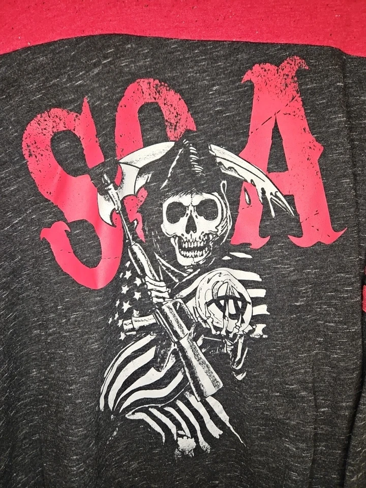 Son's Of Anarchy Shirt Size Mens L Large Red Black Long Sleeve Reaper Logo - Image 2 of 4