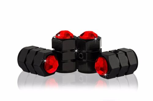 RED Crystal Locking Anti-Theft Metal Black Tire Air Valve Cap-C/B - Picture 1 of 1