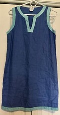 Sigrid Olsen Blue 100% Linen Sleeveless Shift Dress Size Small Preloved