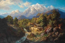 Huge Oil painting Paul Linke landscape of South Tyrol overlooking the Marmolada