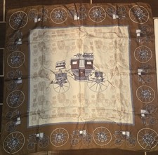 SCARF VINTAGE AUTHENTIC PHILIPPE DE VILLIERE EQUESTRIAN CARRIAGES SILK 35"SQUARE